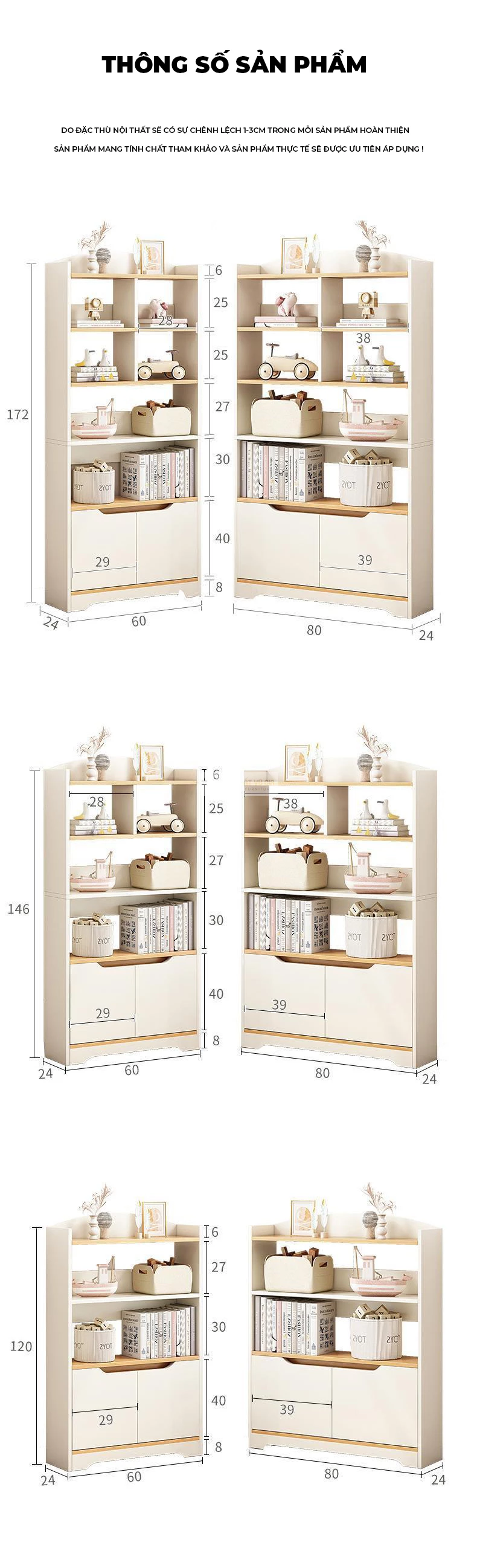 kích thước chi tiết của Kệ sách hiện đại tích hợp tủ đa năng SD98