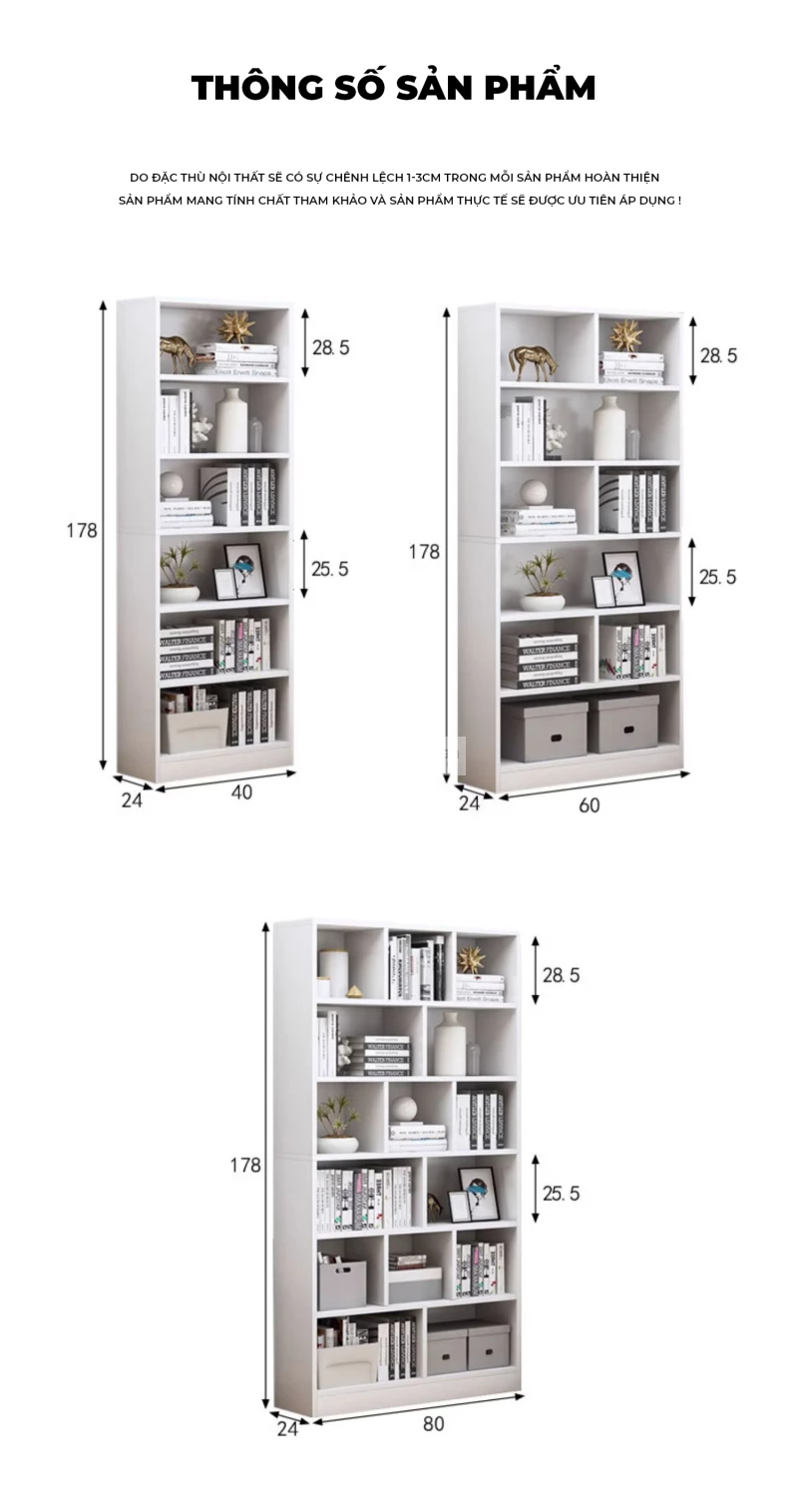 kích thước chi tiết của Kệ sách thiết kế nhiều ngăn lưu trữ SD95