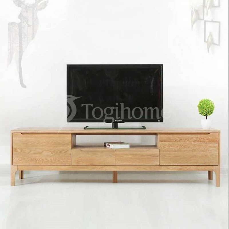 Kệ tivi đơn giản được làm bằng gỗ sồi