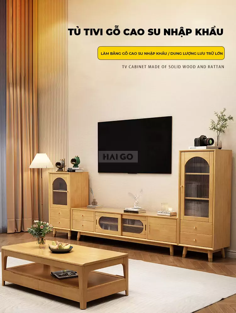 Kệ Tivi Gỗ Tự Nhiên Kết Hợp Haigo KTV173