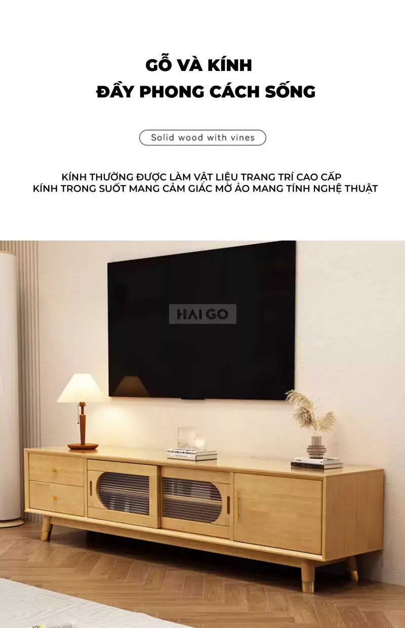 Kệ Tivi Gỗ Tự Nhiên Kết Hợp Haigo KTV173