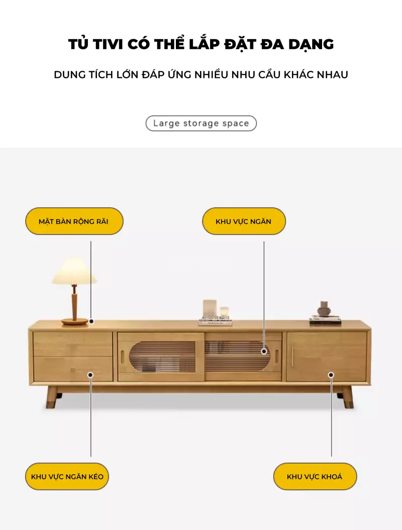 Kệ Tivi Gỗ Tự Nhiên Kết Hợp Haigo KTV173