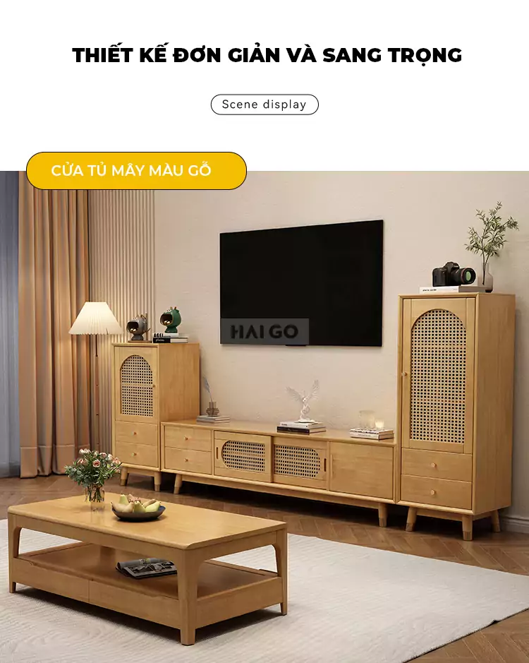 Kệ Tivi Gỗ Tự Nhiên Kết Hợp Haigo KTV173