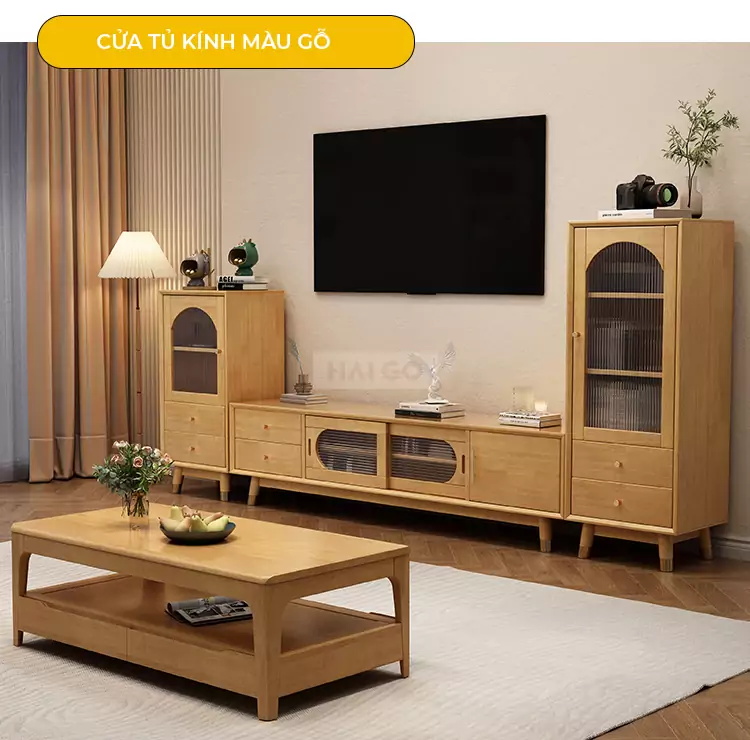 Kệ Tivi Gỗ Tự Nhiên Kết Hợp Haigo KTV173