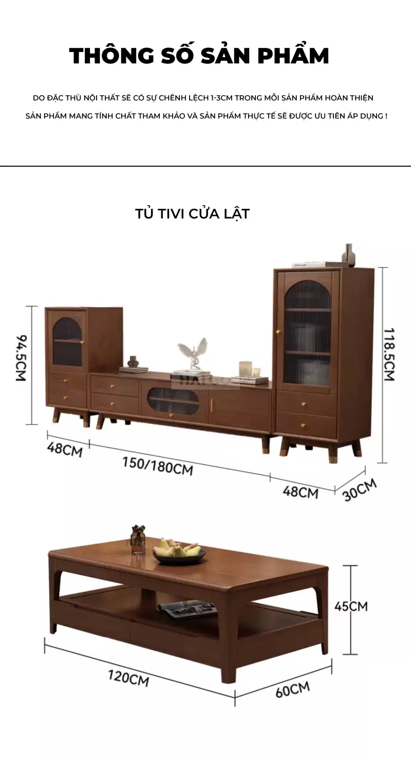 Kệ Tivi Gỗ Tự Nhiên Kết Hợp Haigo KTV173