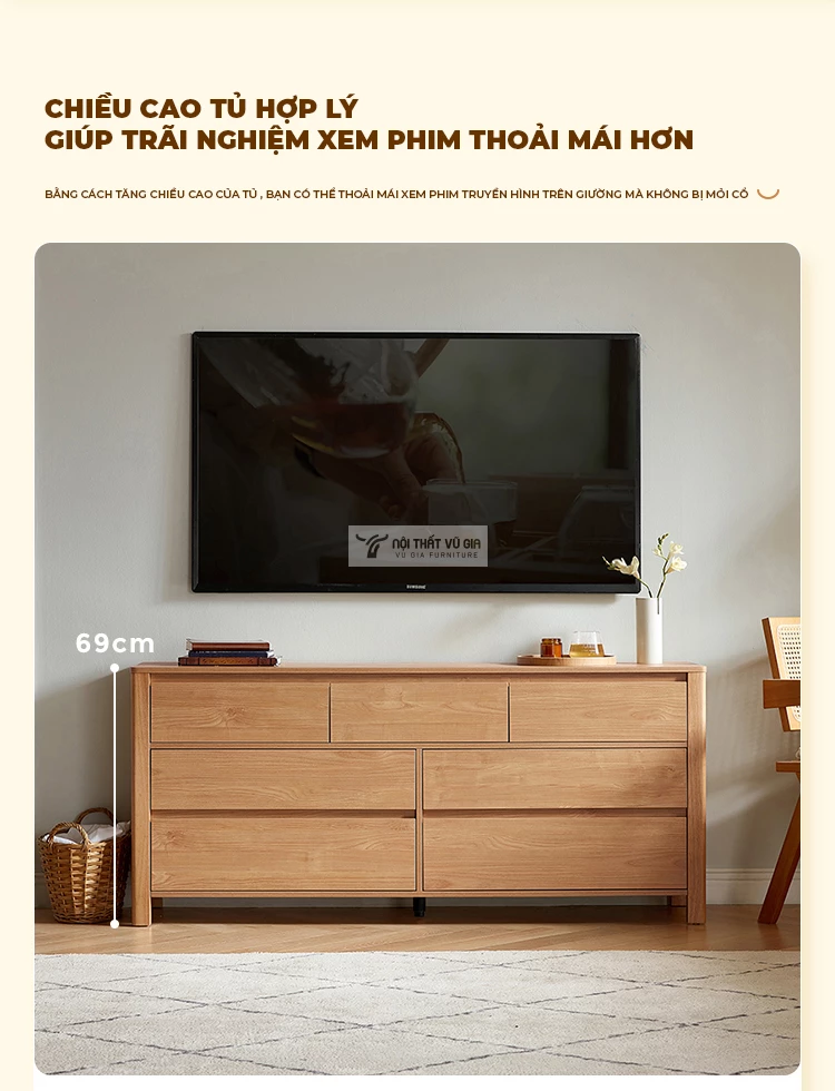 thiết kế khoa học của Kệ tivi gỗ tự nhiên phong cách tối giản LV57