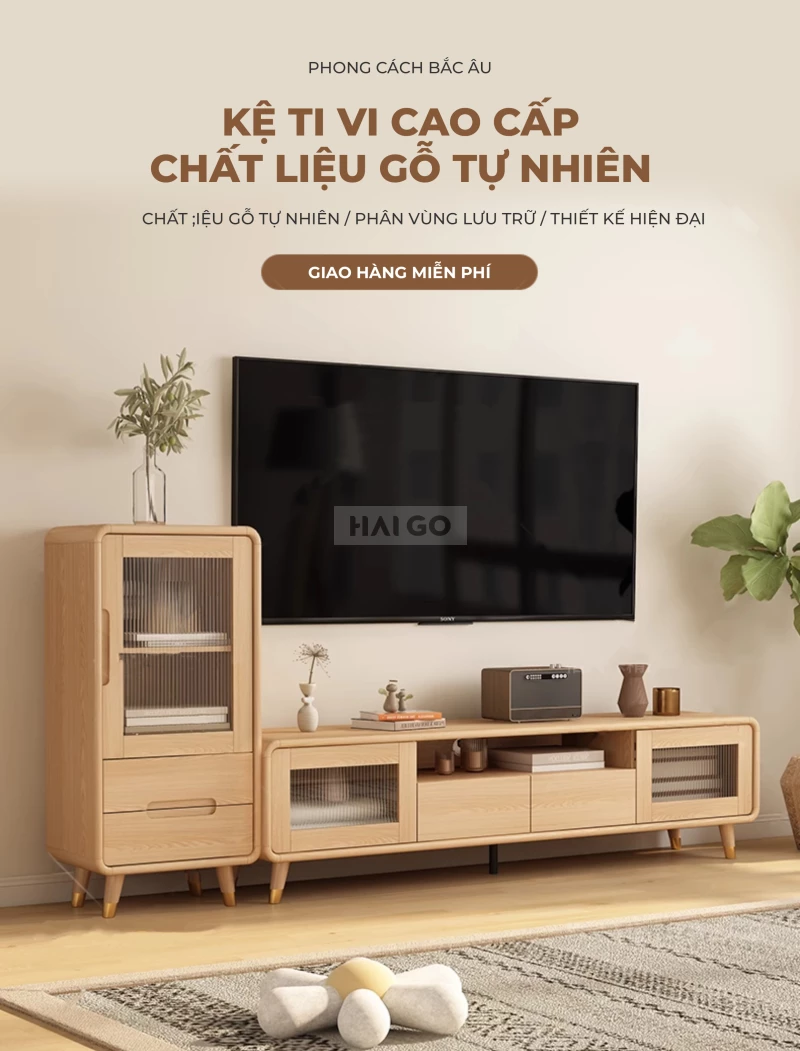 Kệ Tivi Gỗ Tự Nhiên Sang Trọng Haigo KTV241