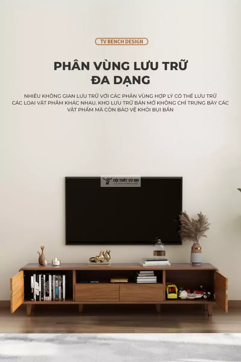 phân vùng lưu trữ ở Kệ tivi gỗ tự nhiên thiết kế thanh lịch LV13