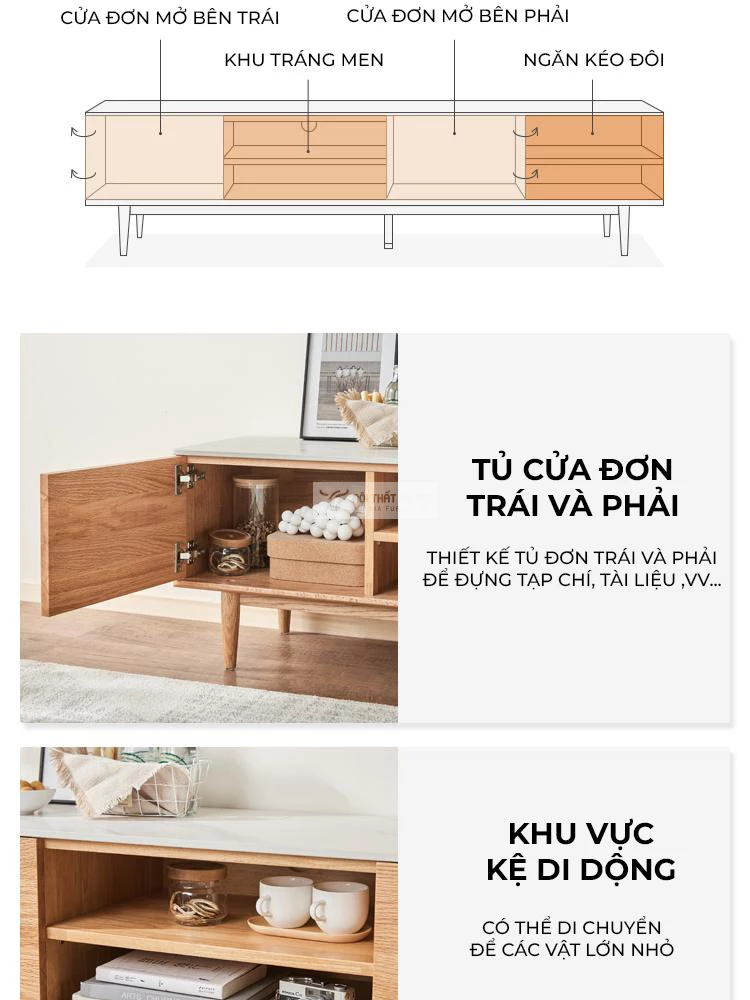 kết cấu của Kệ tivi gỗ tự nhiên tối giản LV56