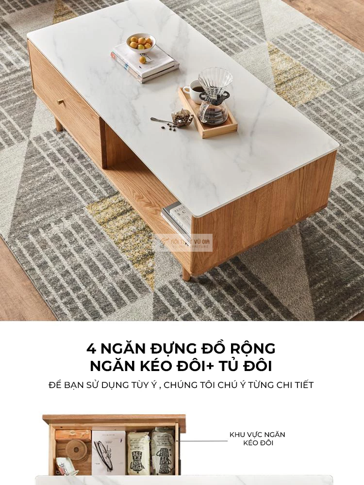 nâng cấp mặt bàn vân đá sang trọng của Kệ tivi gỗ tự nhiên tối giản LV56