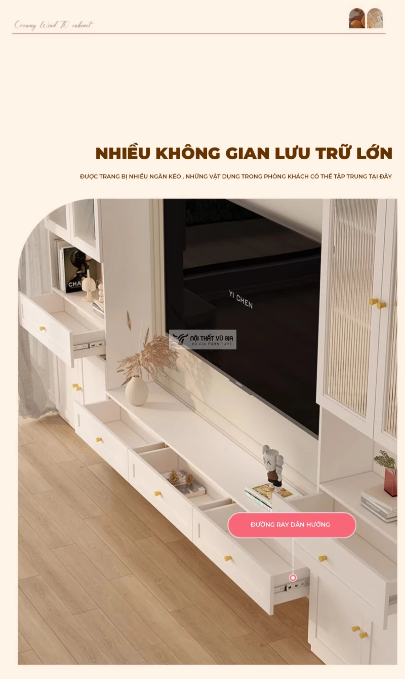 thiết kế nhiều ngăn lưu trữ tiện lợi của Kệ tivi kết hợp đa năng hiện đại LV64