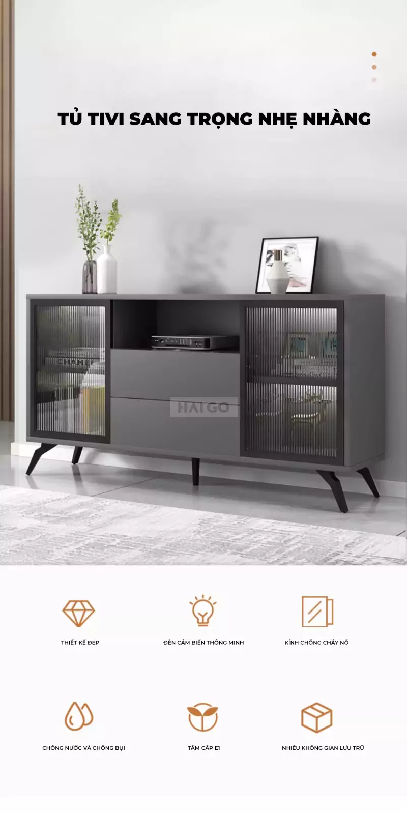 Kệ Tivi Khung Thép Cánh Kính Sang Trọng Haigo KTV148