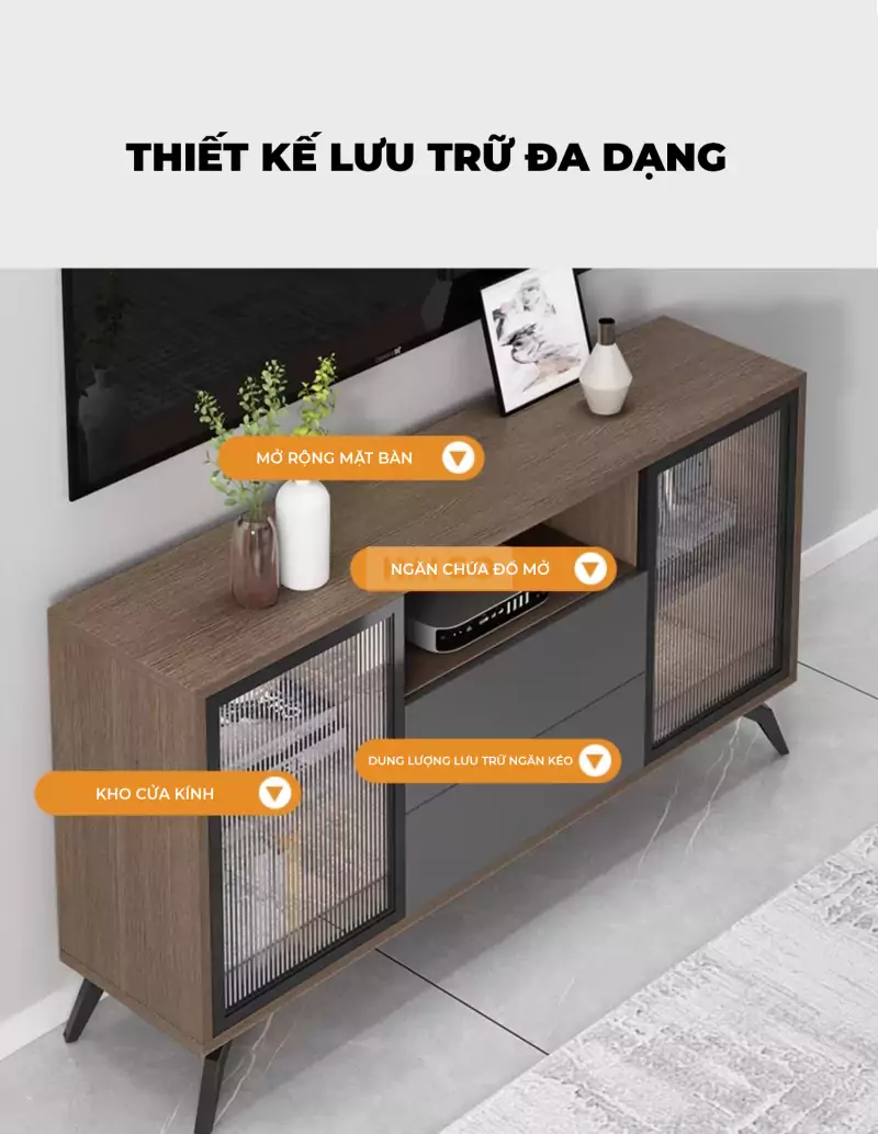 Kệ Tivi Khung Thép Cánh Kính Sang Trọng Haigo KTV148