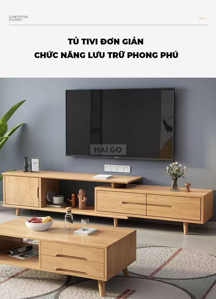 Kệ Tivi Linh Hoạt Hiện Đại Gỗ Tự Nhiên Haigo KTV176