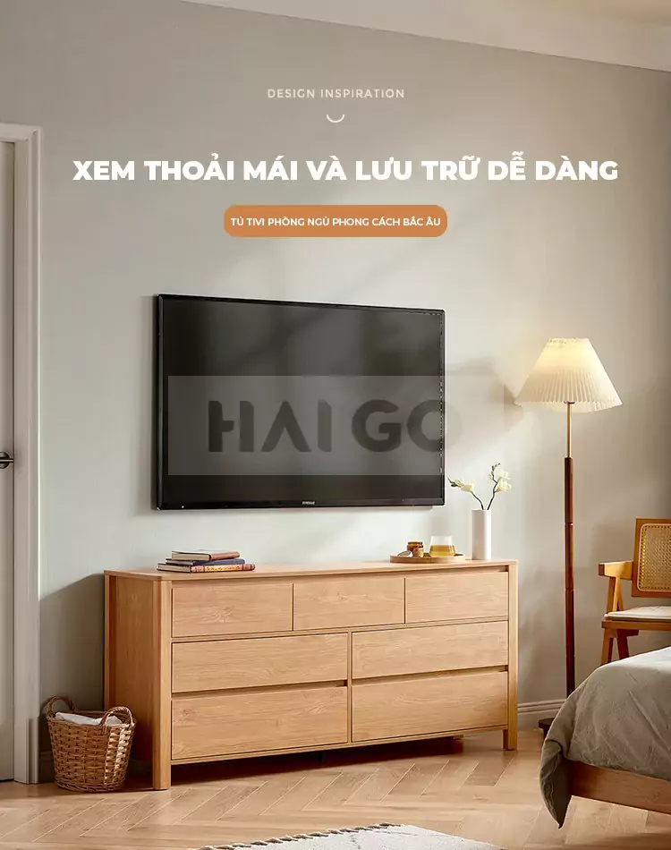 Kệ Tivi Phong Cách Bắc Âu Gỗ Tự Nhiên Haigo KTV107