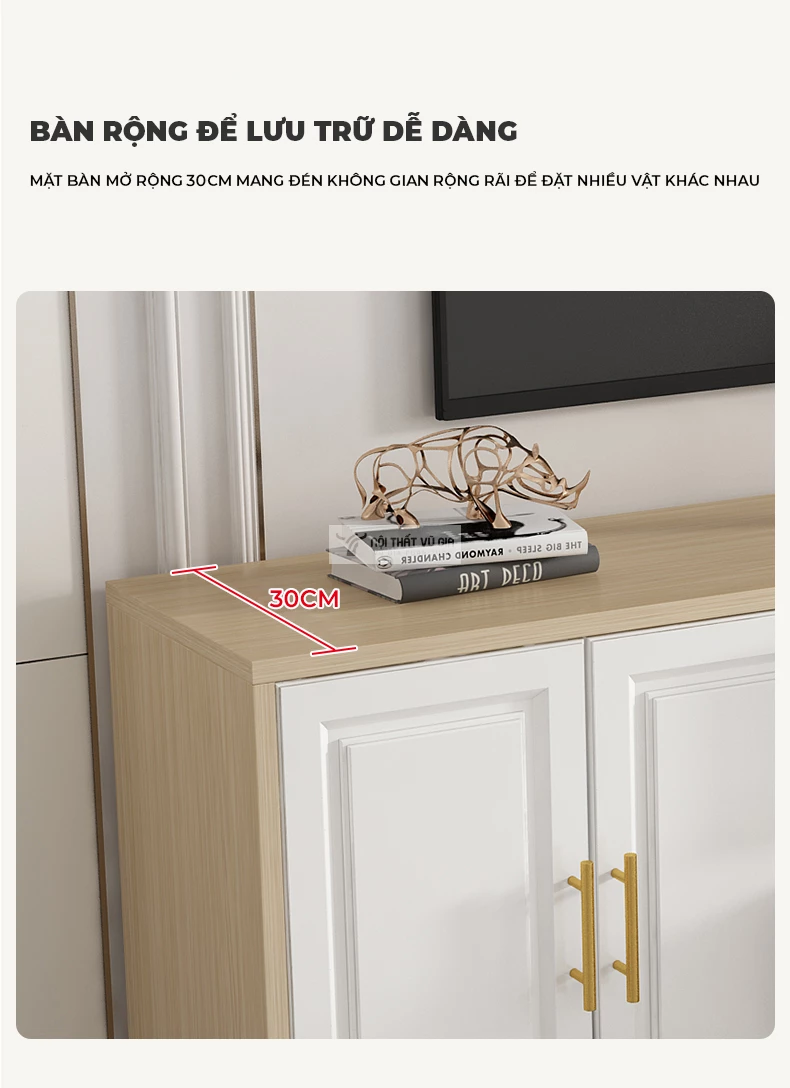 thiết kế mặt kệ rộng rãi của Kệ tivi sàn cánh huỳnh hiện đại LV62