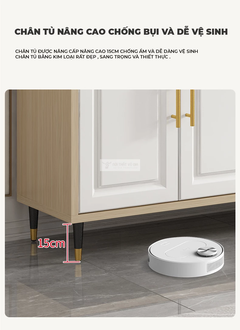 thiết kế chân tủ cao của Kệ tivi sàn cánh huỳnh hiện đại LV62