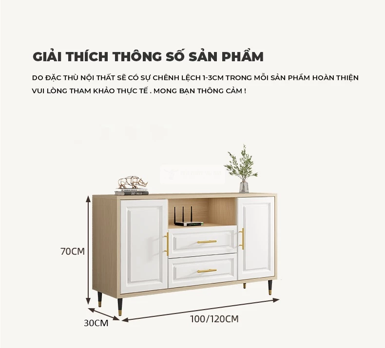 kích thước chi tiết của Kệ tivi sàn cánh huỳnh hiện đại LV62