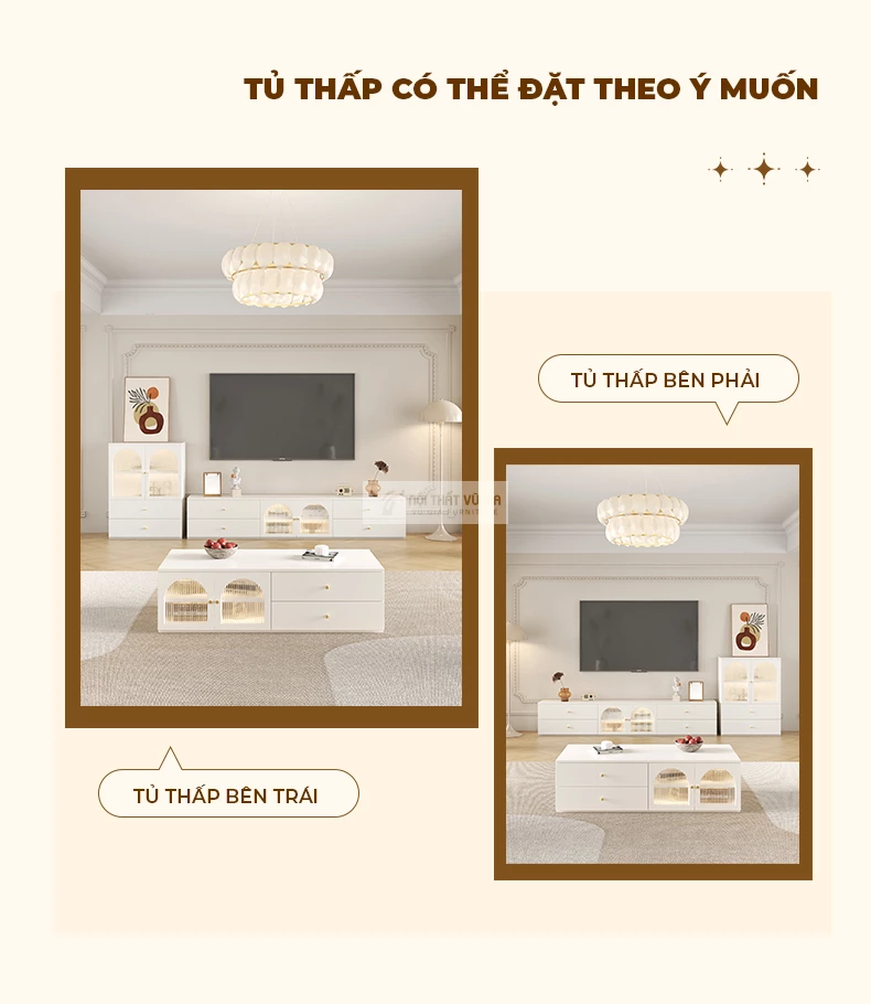 thiết kế kết hợp hiện đại của Kệ tivi sàn kết hợp tủ đa năng lv67