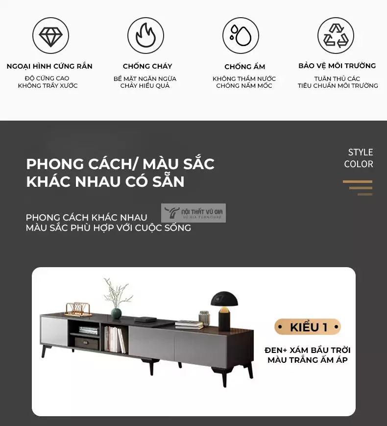 c&aacute;c t&ugrave;y chọn m&agrave;u sắc của Kệ tivi s&agrave;n phong c&aacute;ch thiết kế độc đ&aacute;o, mạnh mẽ LV35