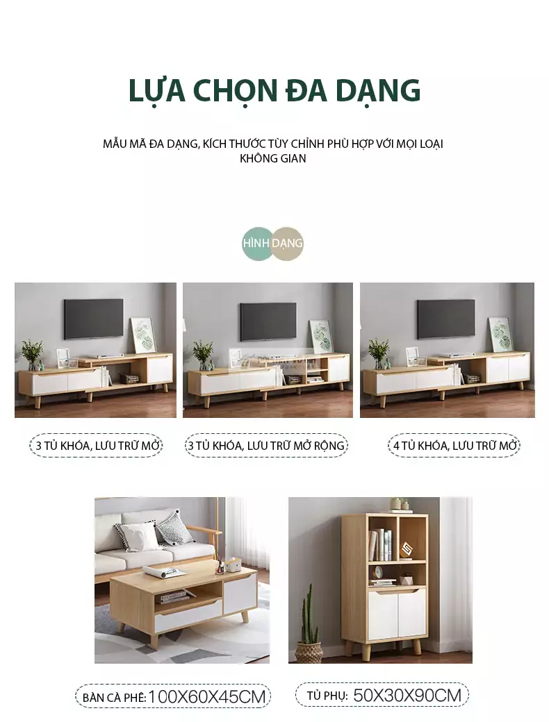 tùy chọn kết hợp của Kệ tivi sàn thiết kế độc đáo LV25