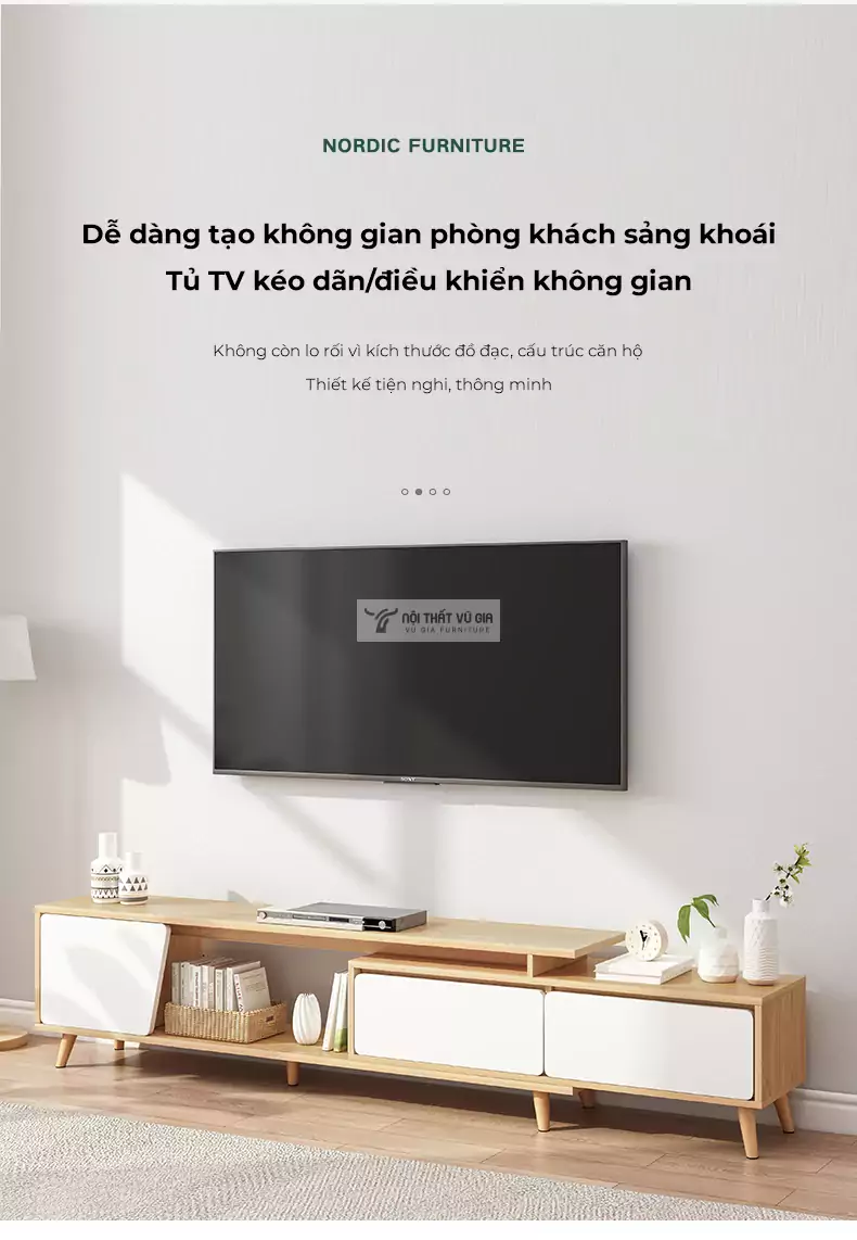 thiết kế hiện đại của Kệ tivi sàn thiết kế hiện đại LV34 mang đến không gian thoải mái