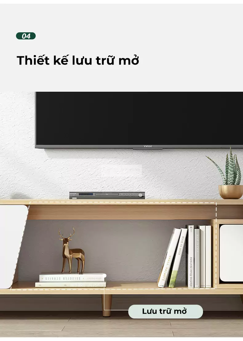 thiết kế kết hợp lưu trữ mở tiện lợi của Kệ tivi sàn thiết kế hiện đại LV34