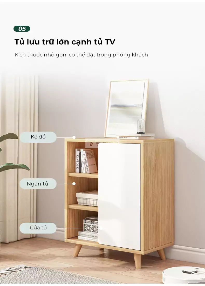 chi tiết tủ lưu trữ kết hợp của Kệ tivi sàn thiết kế hiện đại LV34