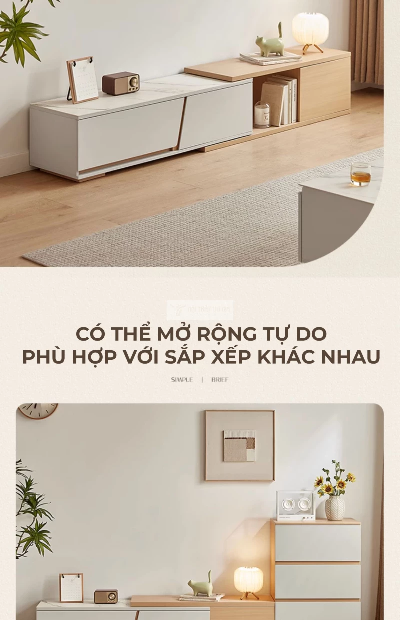 thiết kế tùy chỉnh phù hợp với nhiều không gian của Kệ tivi sàn thiết kế hiện đại LV55