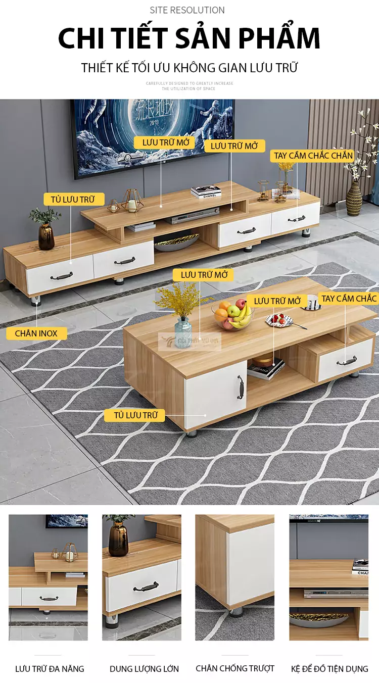 chi tiết Kệ tivi sàn tích hợp ngăn tủ LV24