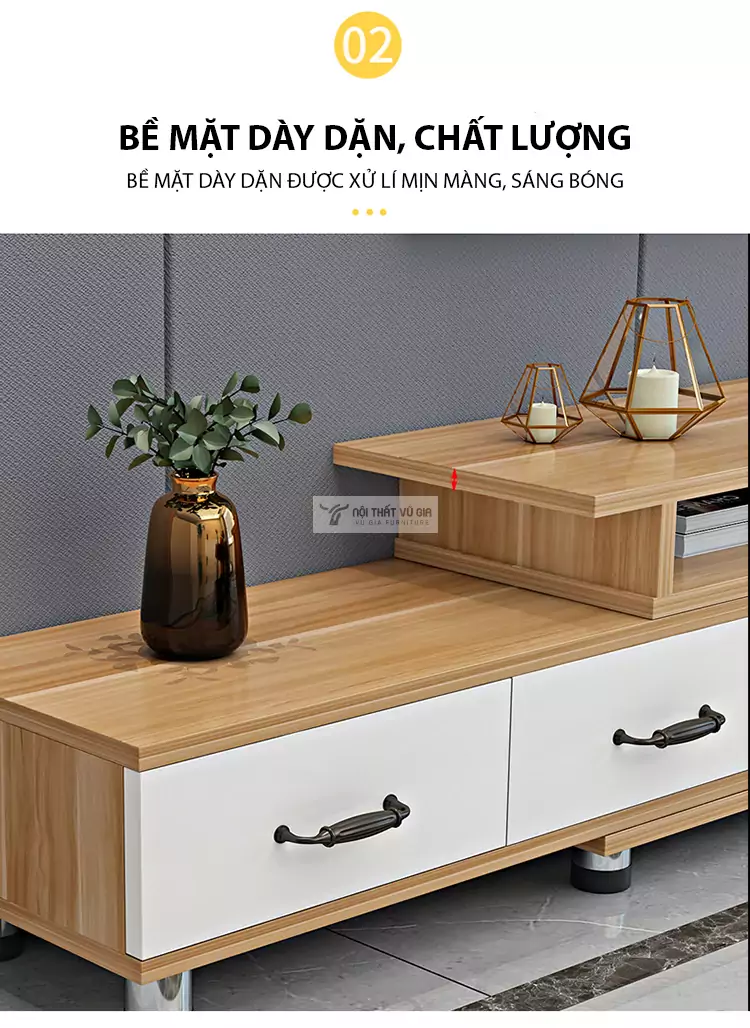 Kệ tivi sàn tích hợp ngăn tủ LV24 sử dụng chất liệu dày dặn, chắc chắn
