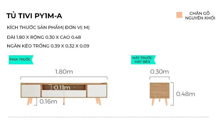 kích thước chi tiết của Kệ tivi sàn tối giản, hiện đại LV53