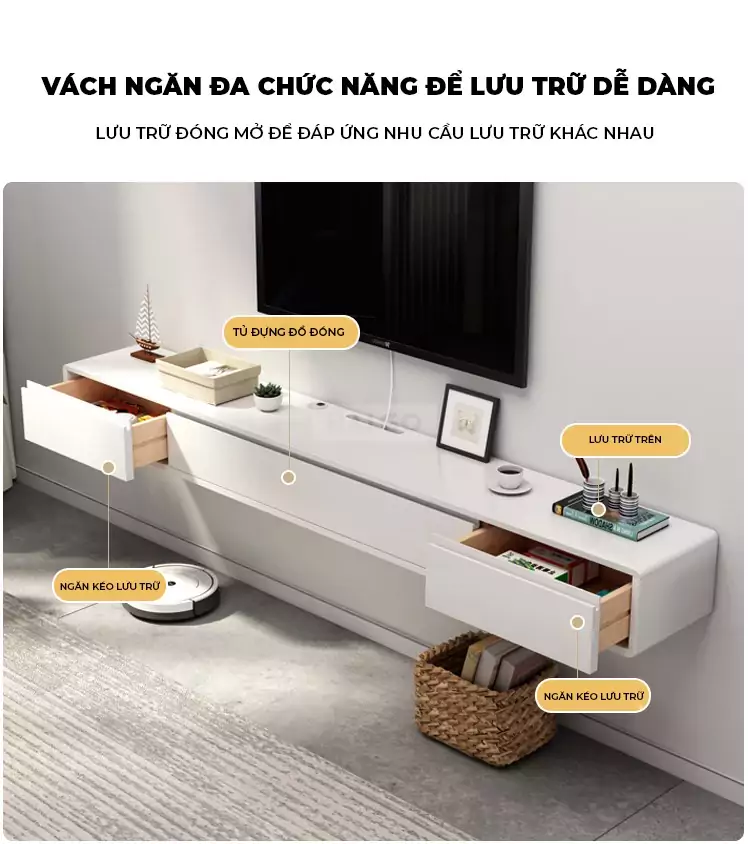 Kệ Tivi Treo Tường Phách Cách Hiện Đại Gỗ Tự Nhiên Haigo KTV144