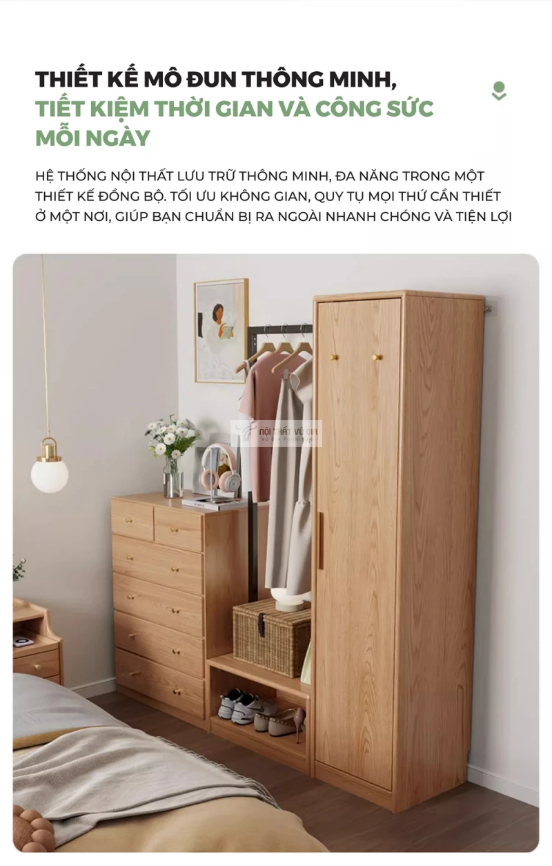 thiết kế mô đun tiện lợi của Kệ treo quần áo gỗ tự nhiên thiết kế đa lưu trữ BR172