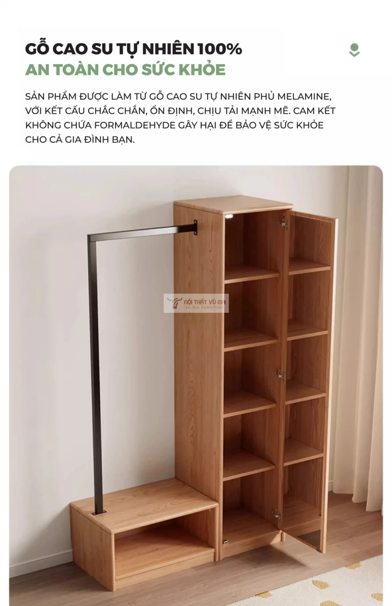 Kệ treo quần áo gỗ tự nhiên thiết kế đa lưu trữ BR172 sử dụng chất liệu an toàn