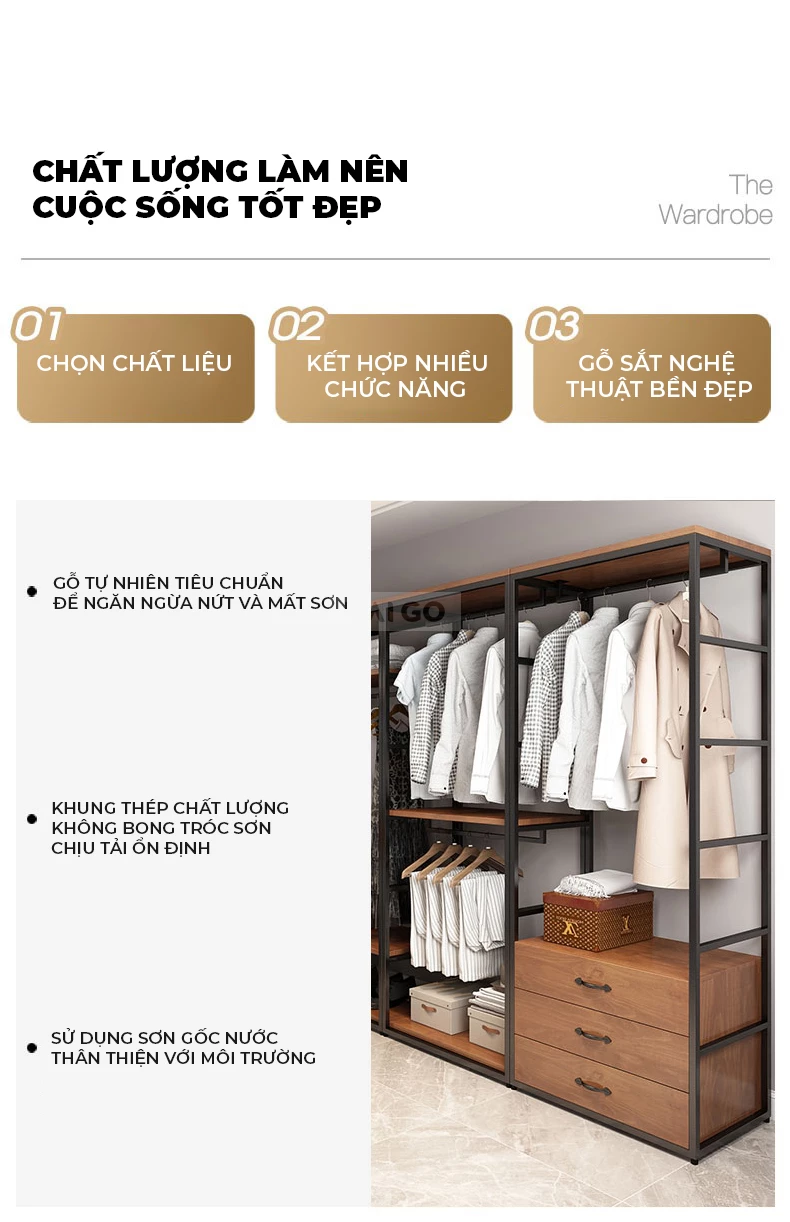 Kệ Treo Quần Áo Gỗ Tự Nhiên Tiện Lợi Haigo KT374