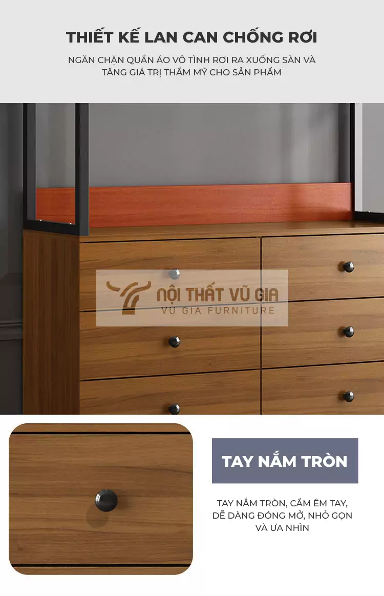 thiết kế lan can tránh rơi đồ của Kệ treo quần áo khung thép BR28