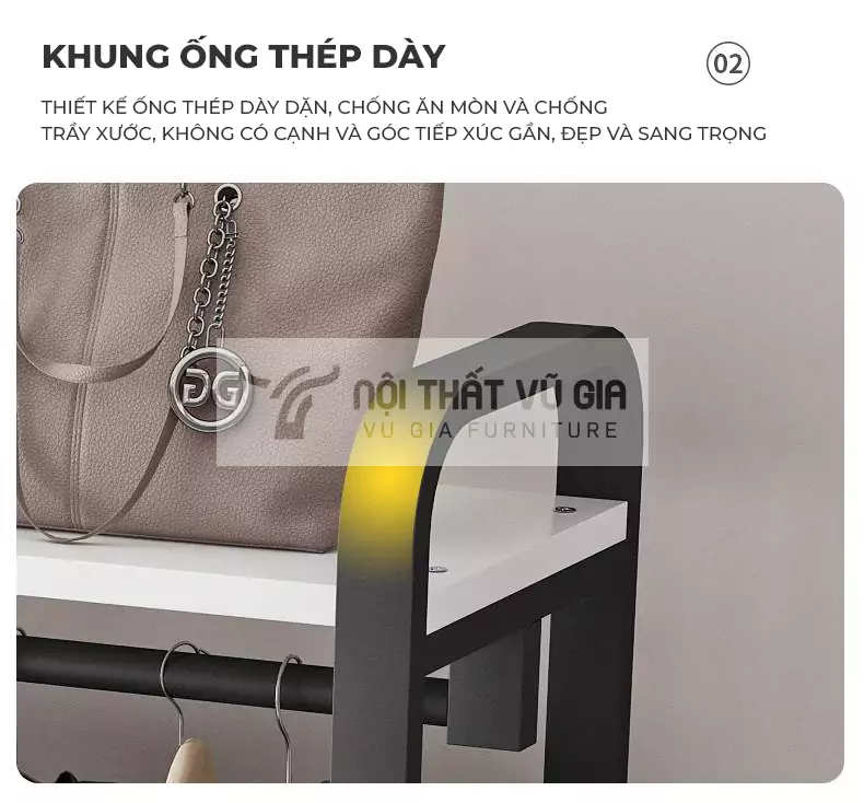 Kệ treo quần áo thiết kế tối giản, hiện đại BR39 sử dụng khung thép dày dặn, chắc chắn