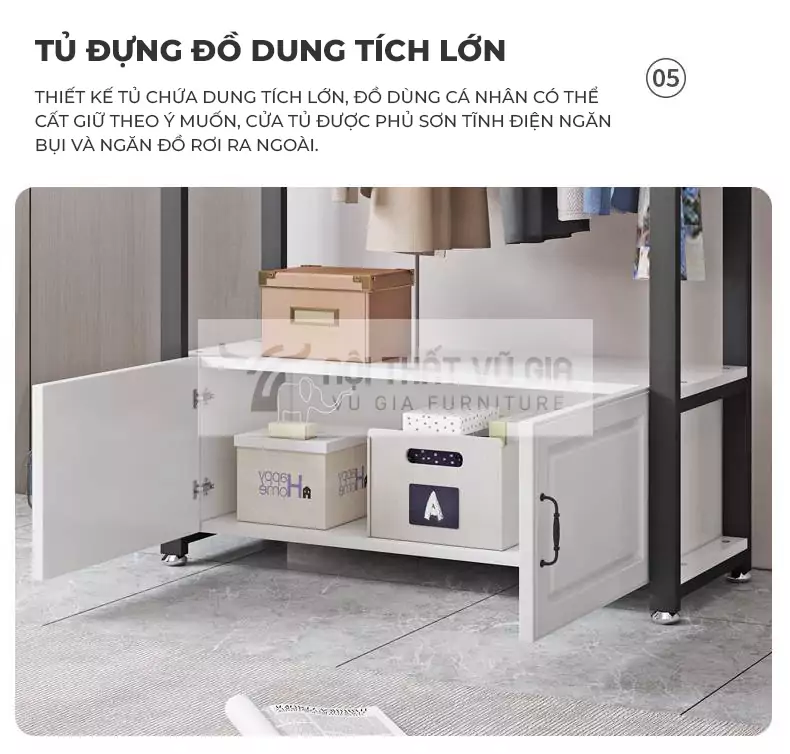 thiết kế tủ lưu trữ lớn của Kệ treo quần áo thiết kế tối giản, hiện đại BR39