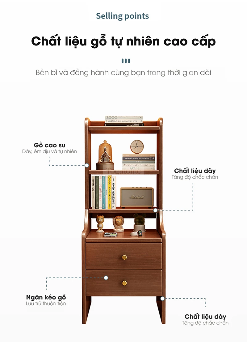 Kệ – Tủ – Tab đầu giường TDG 209 làm từ gỗ tự nhiên cao cấp, thiết kế hiện đại kết hợp đường nét thanh lịch. Phù hợp với nhiều không gian phòng ngủ. Ngăn kéo rộng rãi, tiện lợi cho việc lưu trữ. Chân cao tạo cảm giác thoáng đãng, dễ vệ sinh bên dưới.