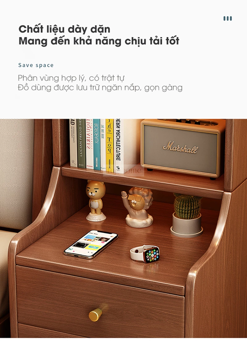 Kệ – Tủ – Tab đầu giường TDG 209 làm từ gỗ tự nhiên cao cấp, thiết kế hiện đại kết hợp đường nét thanh lịch. Phù hợp với nhiều không gian phòng ngủ. Ngăn kéo rộng rãi, tiện lợi cho việc lưu trữ. Chân cao tạo cảm giác thoáng đãng, dễ vệ sinh bên dưới.