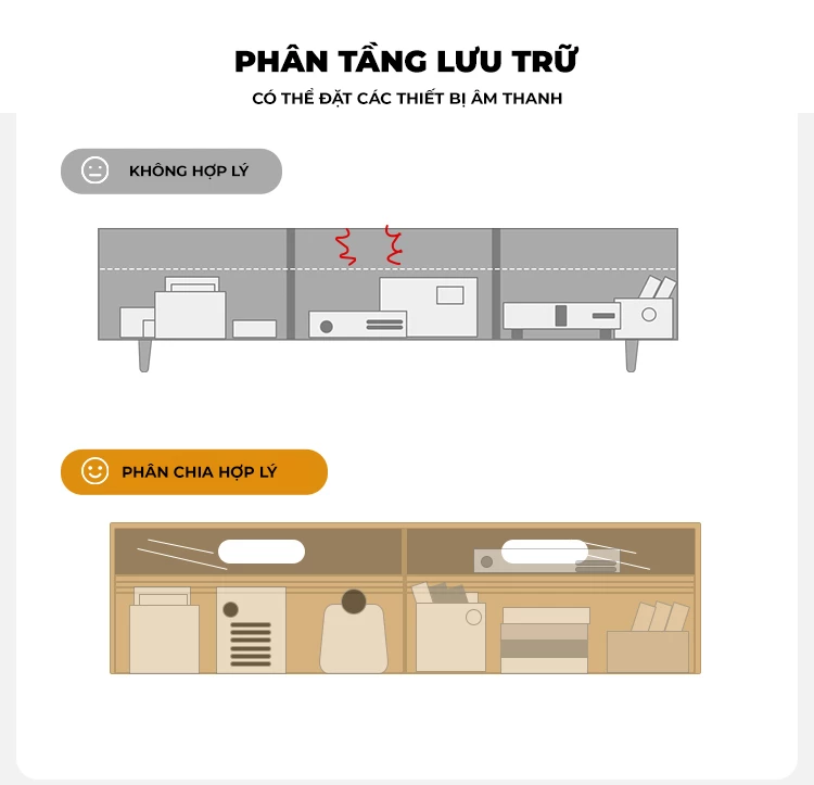 thiết kế phân tầng lưu trữ tối ưu không gian của Kệ TV gỗ tự nhiên phong cách tối giản CBK8