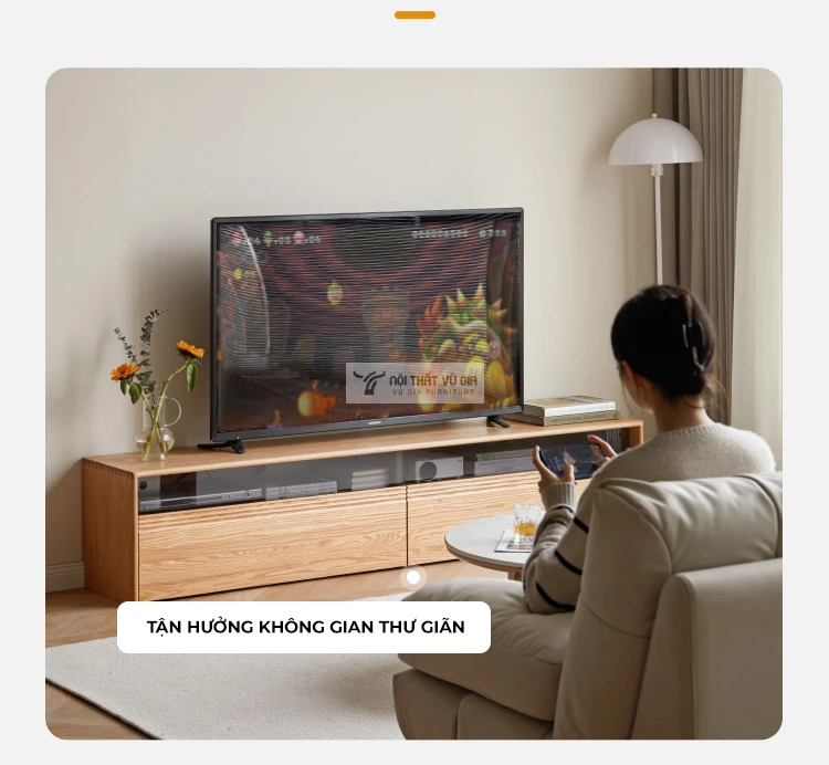 tận hưởng không gian thư giãn với Kệ TV gỗ tự nhiên phong cách tối giản CBK8