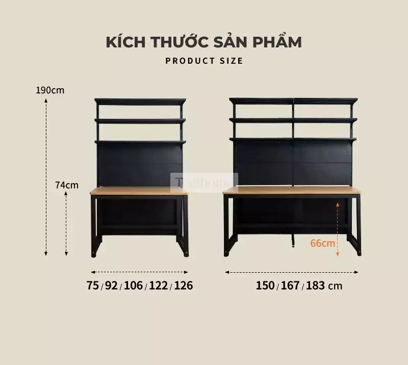 Kích thước tiêu chuẩn của bàn kệ thép Togismart 