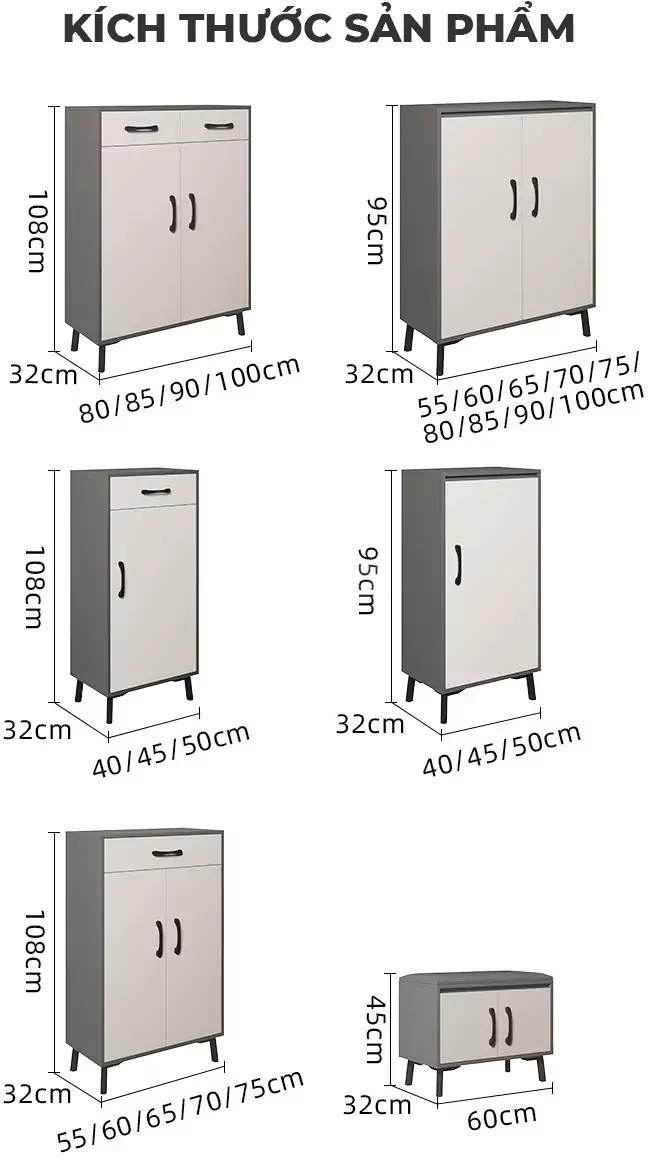 Kích thước của mẫu tủ Tủ Giày Đa Ngăn Togismart TG 021