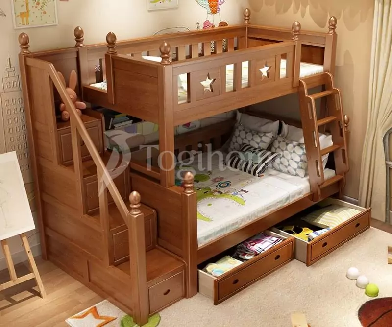 Mẫu giường 2 tầng bằng gỗ sồi