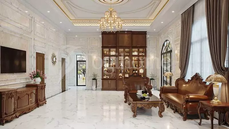 Đồ nội thất theo phong cách tân cổ điển thường làm từ chất liệu cao cấp như gỗ, đá hoa cương