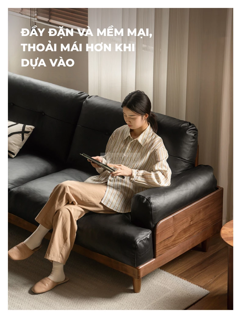 Sofa Phòng Khách Gỗ Tự Nhiên Hiện Đại Togismart M61 mang phong cách hiện đại với khung gỗ tự nhiên cao cấp, bền đẹp theo thời gian. Thiết kế tinh tế, đệm êm ái tạo cảm giác thư giãn tối đa. Phù hợp cho phòng khách sang trọng, tối giản, tôn lên vẻ đẹp đẳng cấp và hài hòa cho không gian sống.