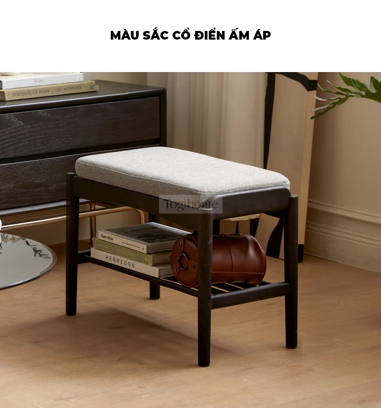 Ghế Thay Giày Đệm Da Cao Cấp Togismart KDG 110 thiết kế sang trọng, nhỏ gọn, phù hợp cho sảnh, phòng ngủ hay cửa ra vào. Khung gỗ chắc chắn kết hợp đệm da êm ái, bền đẹp, mang lại sự tiện nghi và điểm nhấn tinh tế cho không gian sống hiện đại.