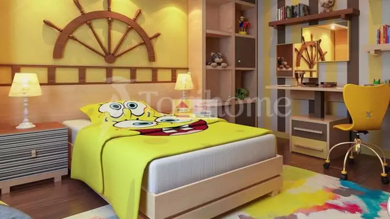 Phòng ngủ hiện đại cho các bé trai màu vàng vui nhộn